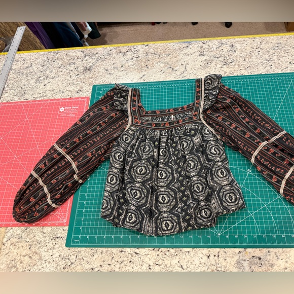 Free People Made In India Mixed Print Puff Sleeve Boho Blouse Size S Cotton - Picture 10 of 10